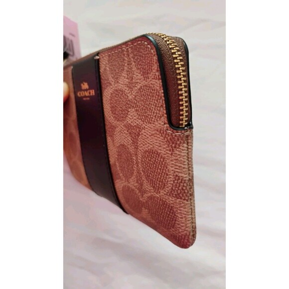 NWT COACH Corner Zip Wristlet Signature Canvas & Leather Brown Logo w/ Black - Picture 3 of 6